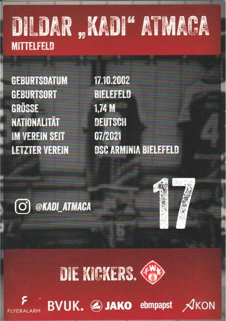 Autogramm Fussball | Würzburger Kickers | 2021 | Dildar ATMACA