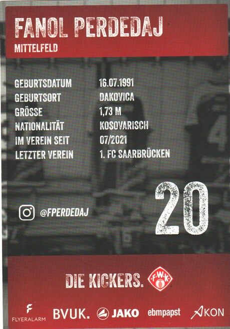Autogramm Fussball | Würzburger Kickers | 2021 | Fanol PERDEDAJ
