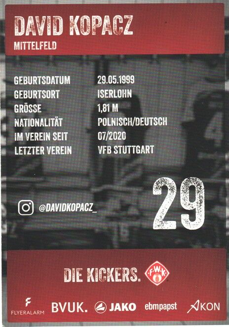 Autogramm Fussball | Würzburger Kickers | 2021 | David KOPACZ