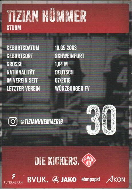 Autogramm Fussball | Würzburger Kickers | 2021 | Tizian HÜMMER
