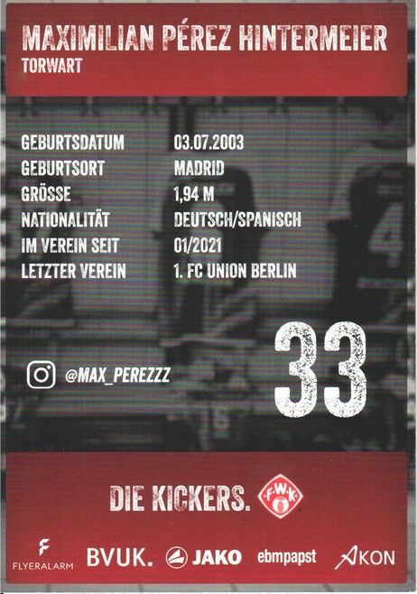 Autogramm Fussball | Würzburger Kickers | 2021 | Maximilian PEREZ HINTERMEIER