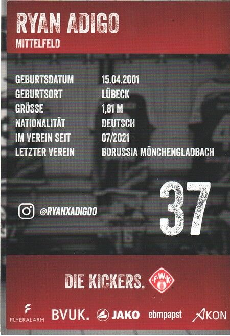 Autogramm Fussball | Würzburger Kickers | 2021 | Ryan ADIGO