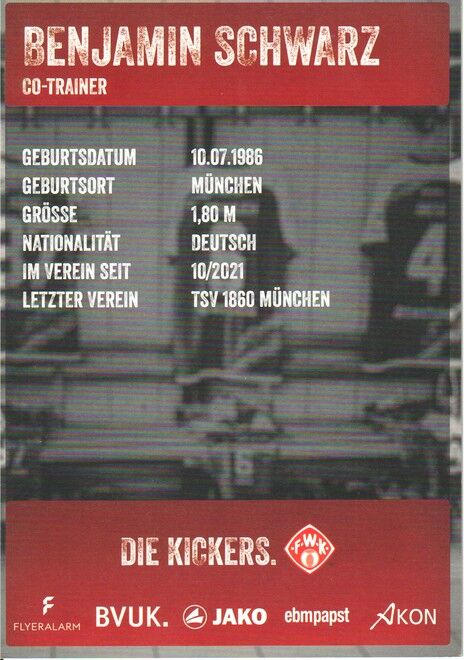 Autogramm Fussball | Würzburger Kickers | 2021 | Benjamin SCHWARZ