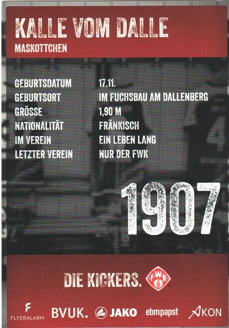 AK Fussball | Würzburger Kickers | 2021 | KALLE VOM DALLE (Maskottchen)