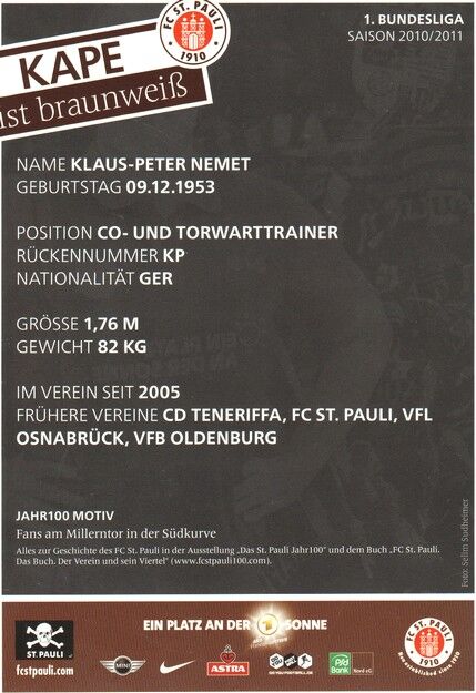 Autogramm Fussball | FC St. Pauli | 2010 | Klaus-Peter NEMET
