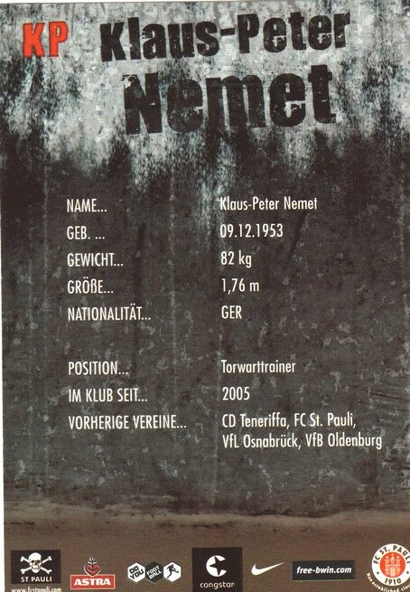 Autogramm Fussball | FC St. Pauli | 2008 | Klaus-Peter NEMET