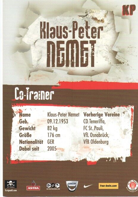 Autogramm Fussball | FC St. Pauli | 2009 | Klaus-Peter NEMET