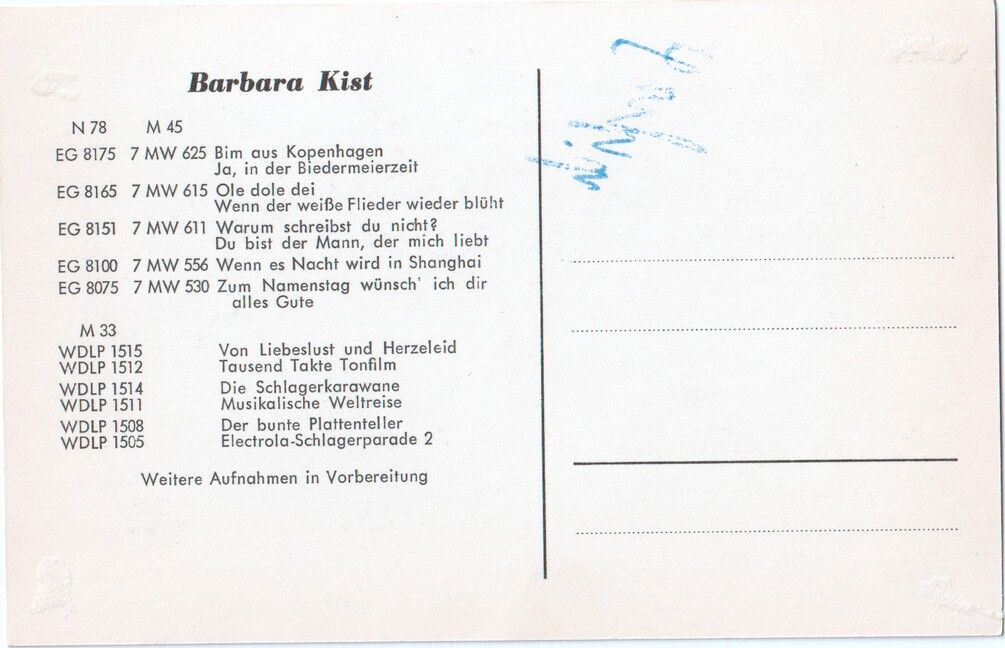 Autogramm Schlager | Barbara KIST | 1955 "Liebeslust Herzeleid" (Portrait SW Electrola)