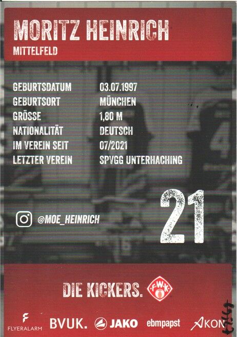 Autogramm Fussball | Würzburger Kickers | 2021 | Moritz HEINRICH