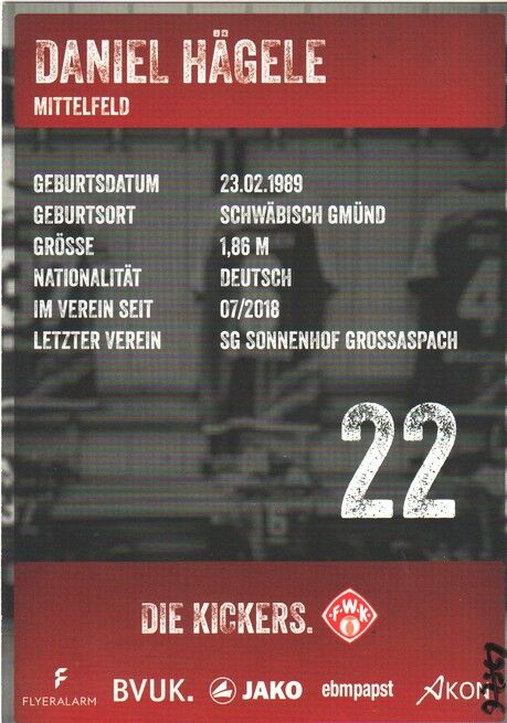 Autogramm Fussball | Würzburger Kickers | 2021 | Daniel HÄGELE