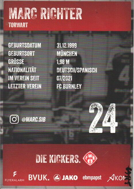 Autogramm Fussball | Würzburger Kickers | 2021 | Marc RICHTER