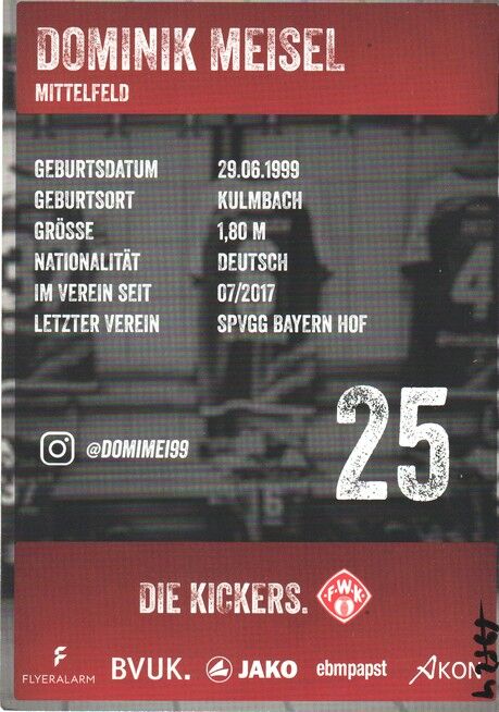 Autogramm Fussball | Würzburger Kickers | 2021 | Dominik MEISEL