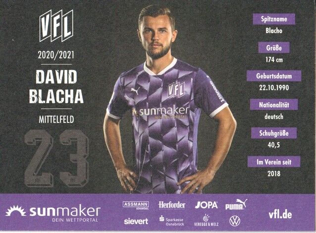 Autogramm Fussball | VfL Osnabrück | 2020 | David BLACHA