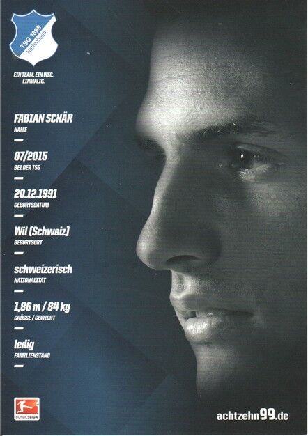 Autogramm Fussball | TSG 1899 Hoffenheim | 2016 | Fabian SCHÄR
