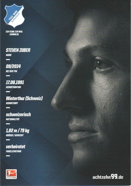 Autogramm Fussball | TSG 1899 Hoffenheim | 2016 | Steven ZUBER
