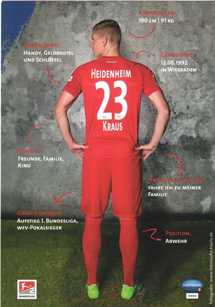 Autogramm Fussball | 1. FC Heidenheim 1846 | 2017 | Kevin KRAUS