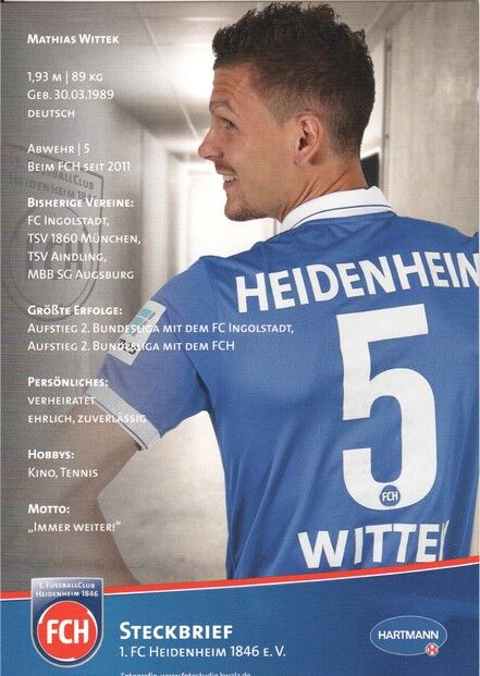 Autogramm Fussball | 1. FC Heidenheim 1846 | 2014 | Mathias WITTEK