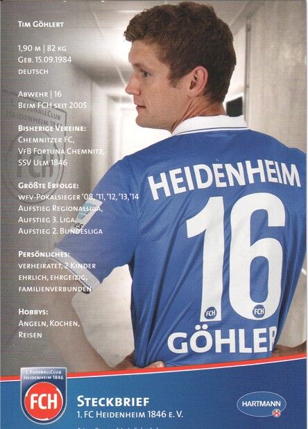 Autogramm Fussball | 1. FC Heidenheim 1846 | 2014 | Tim GÖHLERT