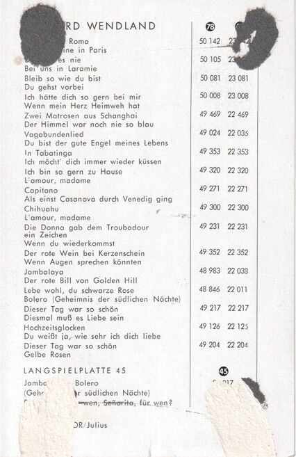 Autogramm Schlager | Gerhard WENDLAND | 1956 "Arrivederci Roma" (Portrait SW Polydor)