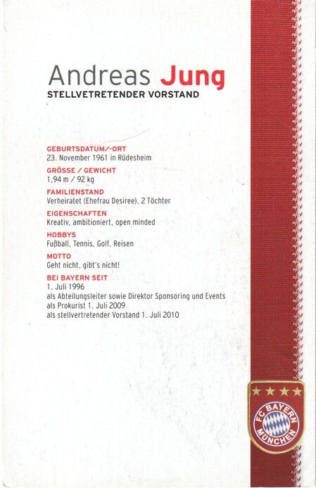 Autogramm Fussball | FC Bayern München | 2010 | Andreas JUNG