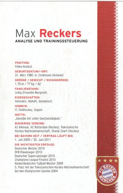 Autogramm Fussball | FC Bayern München | 2010 | Max RECKERS