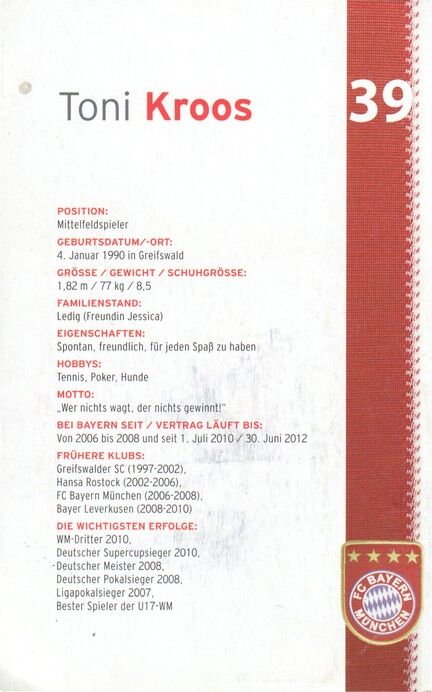 Autogramm Fussball | FC Bayern München | 2010 | Toni KROOS (Spielszene)
