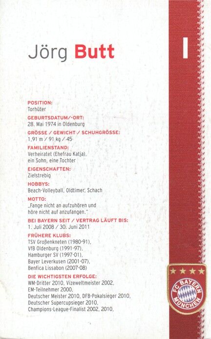 Autogramm Fussball | FC Bayern München | 2010 | Jörg BUTT (Spielszene)