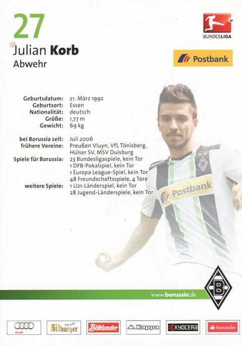 Autogramm Fussball | Borussia Mönchengladbach | 2014 | Julian KORB
