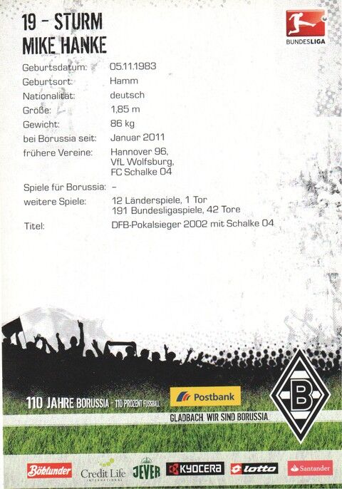 Autogramm Fussball | Borussia Mönchengladbach | 2010 | Mike HANKE