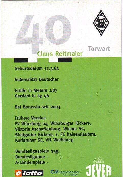 Autogramm Fussball | Borussia Mönchengladbach | 2003 | Claus REITMAIER