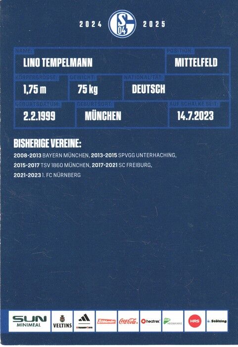 Autogramm Fussball | FC Schalke 04 | 2024 | Lino TEMPELMANN