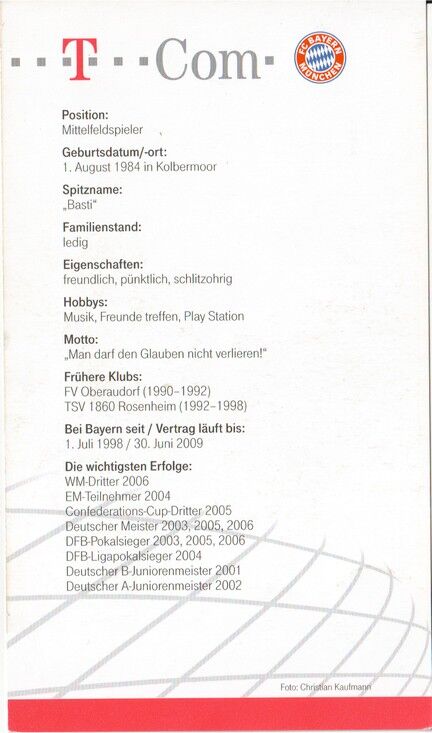 Autogramm Fussball | FC Bayern München | 2006 Druck | Bastian SCHWEINSTEIGER
