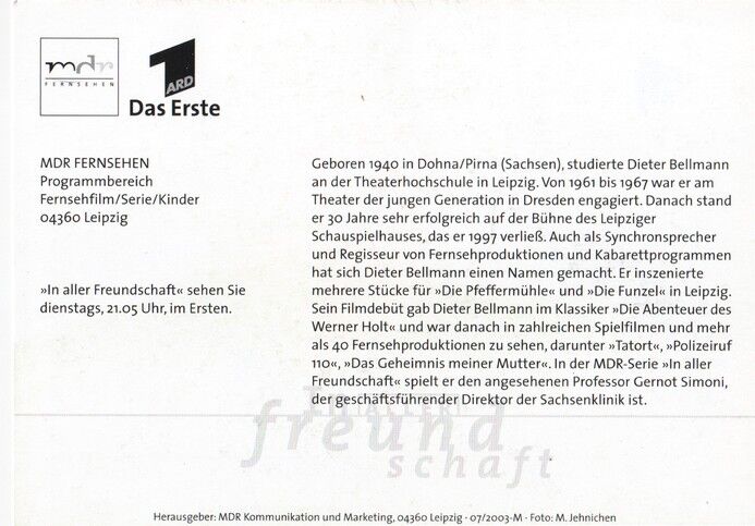 Autogramm TV | ARD | Dieter BELLMANN | 2003 "In Aller Freundschaft" (Portrait Color Jehnichen)