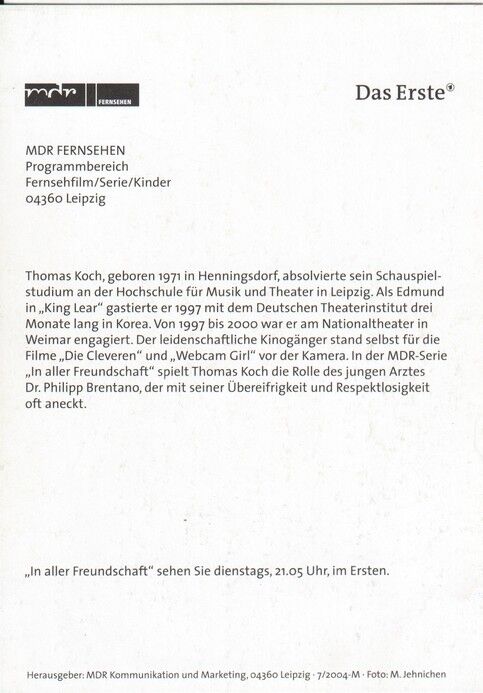 Autogramm TV | ARD | Thomas KOCH | 2004 "In Aller Freundschaft" (Portrait Color Jehnichen)