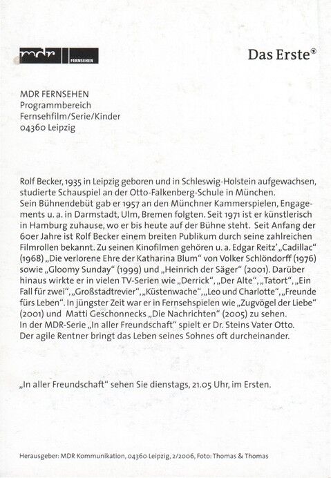 Autogramm TV | ARD | Rolf BECKER | 2006 "In Aller Freundschaft" (Portrait Color Thomas)