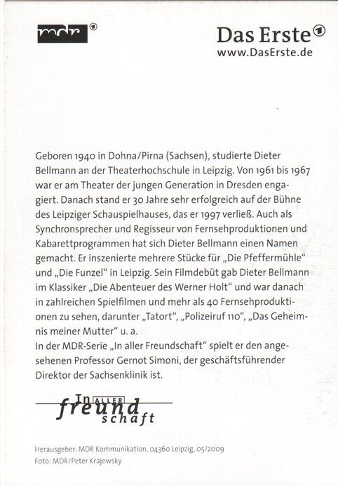 Autogramm TV | ARD | Dieter BELLMANN | 2009 "In Aller Freundschaft" (Portrait Color Krajewsky)
