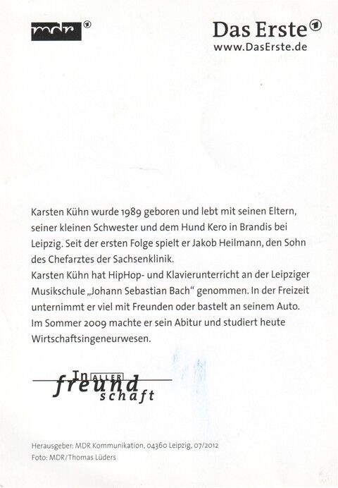 Autogramm TV | ARD | Karsten KÜHN | 2012 "In Aller Freundschaft" (Portrait Color Lüders)