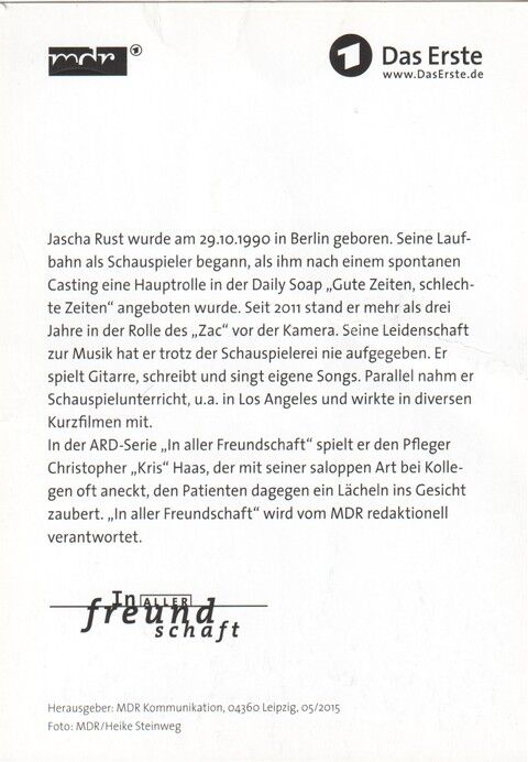 Autogramm TV | ARD | Jascha RUST | 2015 "In Aller Freundschaft" (Portrait Color Steinweg)