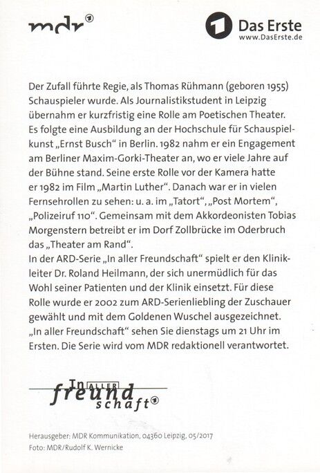 Autogramm TV | ARD | Thomas RÜHMANN | 2017 "In Aller Freundschaft" (Portrait Color Wernicke)