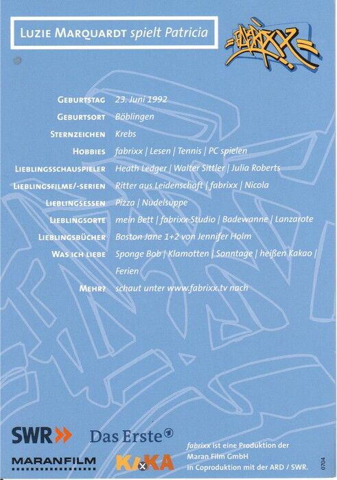 Autogramm TV | ARD | Luzie MARQUARDT | 2000er "Fabrixx" (Portrait Color)