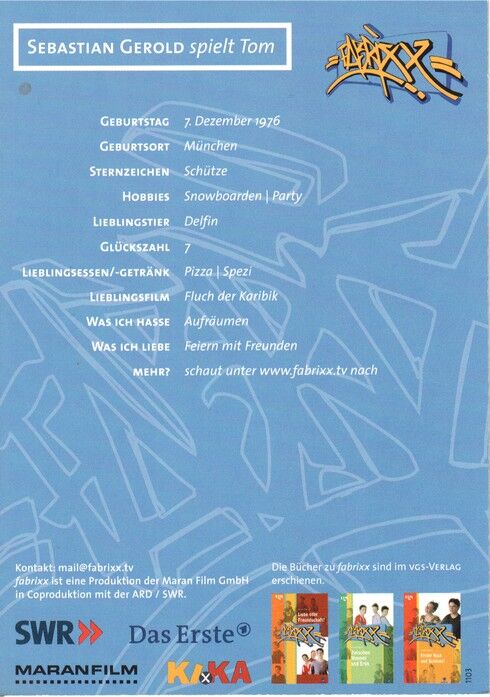 Autogramm TV | ARD | Sebastian GEROLD | 2000er "Fabrixx" (Portrait Color)