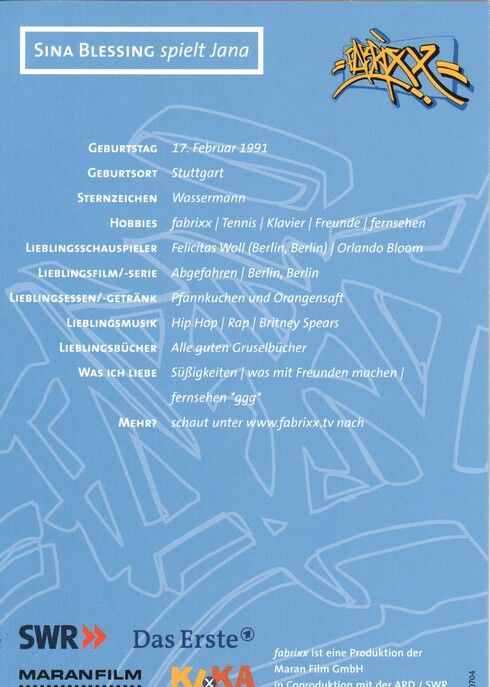 Autogramm TV | ARD | Sina BLESSING | 2000er "Fabrixx" (Portrait Color)