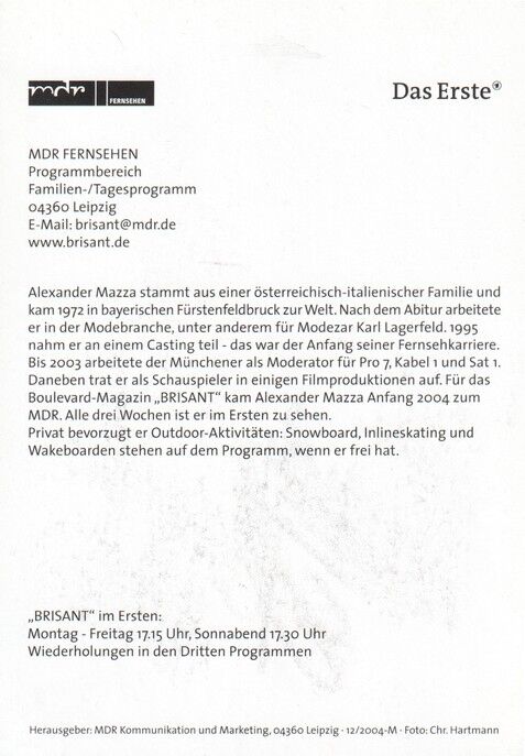 Autogramm TV | ARD | Alexander MAZZA | 2004 "Brisant" (Portrait Color Hartmann)