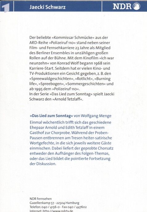 Autogramm TV | ARD | Jaecki SCHWARZ | 1998 "Lied Zum Sonntag" (Portrait Color)