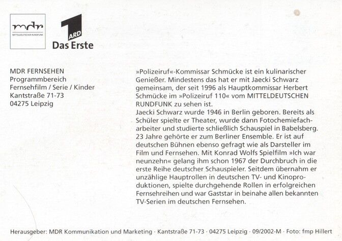 Autogramm TV | ARD | Jaecki SCHWARZ | 2002 "Polizeiruf 110" (Portrait Color Hillert)