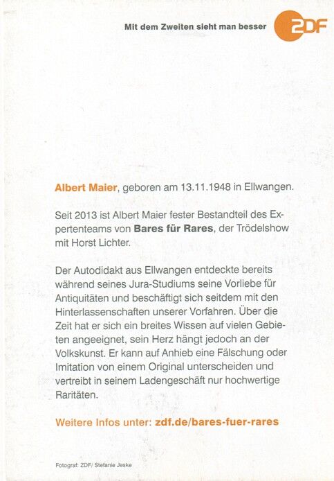 Autogramm TV | ZDF | Albert MAIER | 2020er "Bares Für Rares" (Portrait Color Jeske)