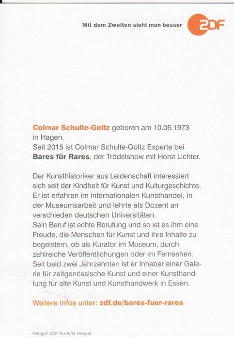 Autogramm TV | ZDF | Colmar SCHULTE-GOLTZ | 2020er "Bares Für Rares" (Portrait Color Hempel)