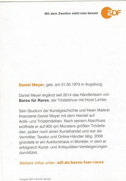 Autogramm TV | ZDF | Daniel MEYER | 2020er "Bares Für Rares" (Portrait Color Hempel)