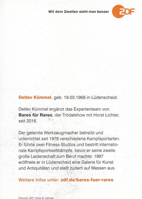 Autogramm TV | ZDF | Detlev KÜMMEL | 2020er "Bares Für Rares" (Portrait Color Hempel) 2