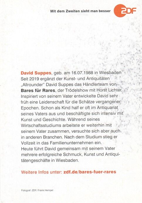 Autogramm TV | ZDF | David SUPPES | 2020er "Bares Für Rares" (Portrait Color Hempel)
